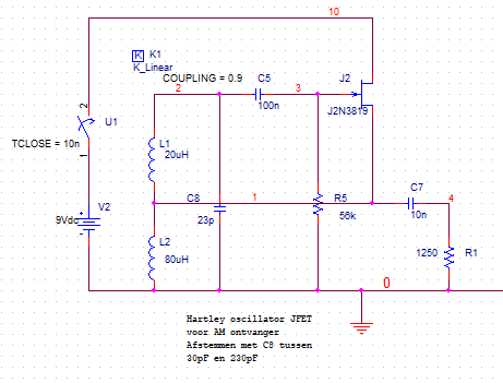 Hartley JFET Oscillator voor AM ontvanger Hartley JFET Oscillator voor AM ontvanger